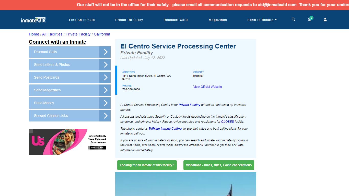 El Centro Service Processing Center - Inmate Search - El ...
