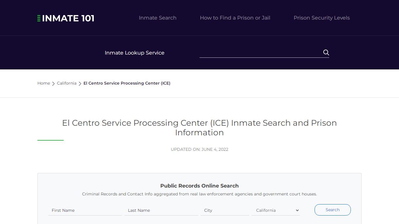 El Centro Service Processing Center (ICE) Inmate Search ...